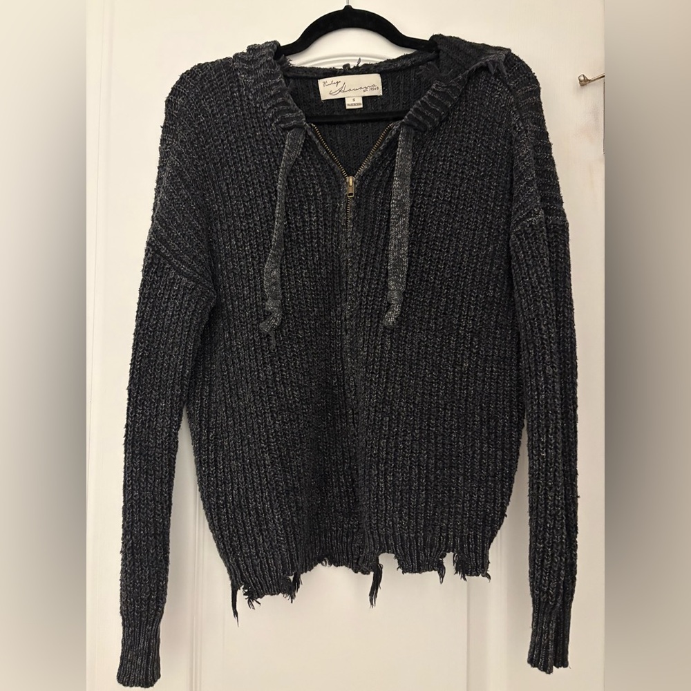 Distressed Knit Zipper Hoodie